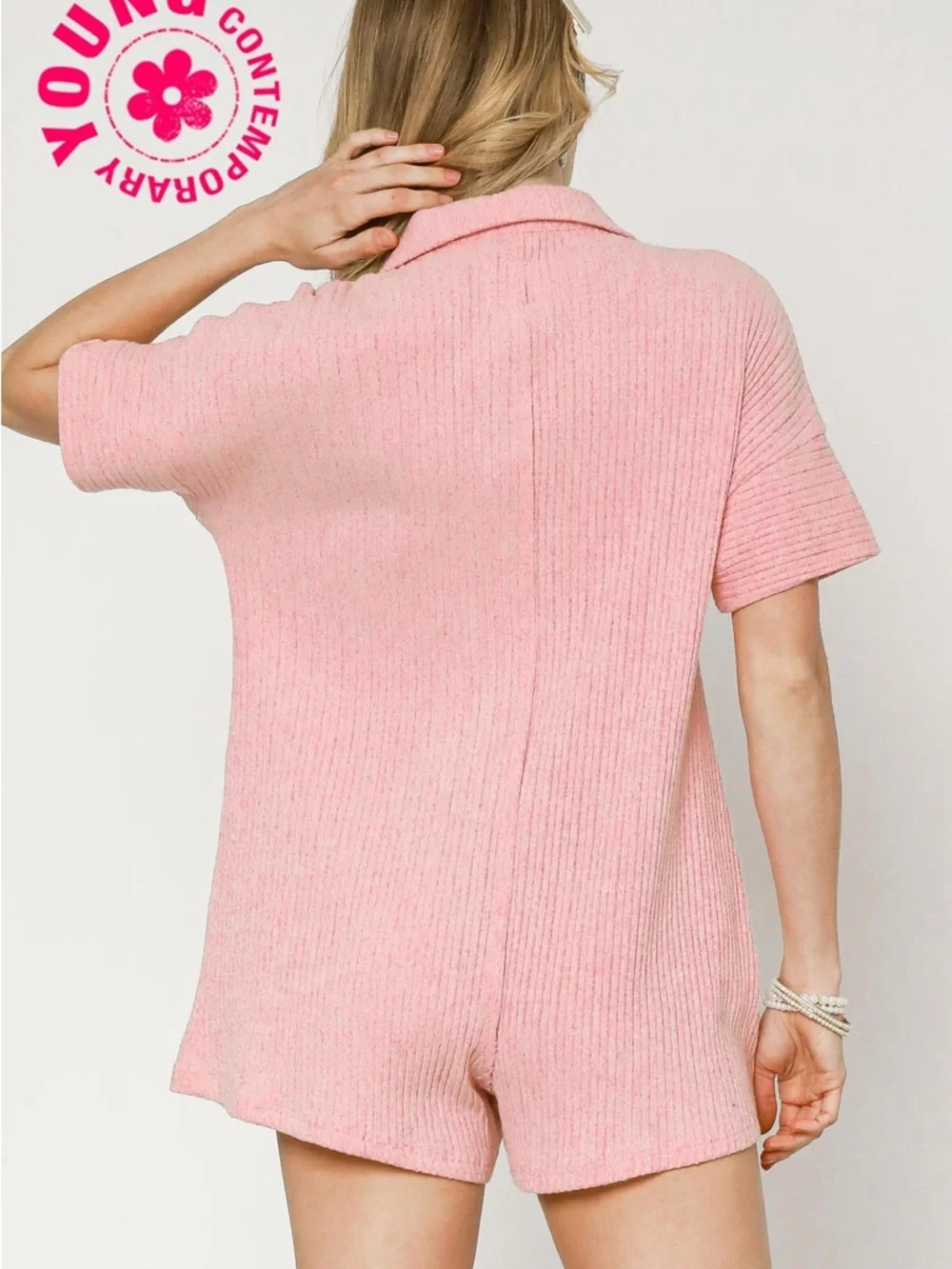 Umgee Rib Knit Collar Romper - Picture 4 of 4